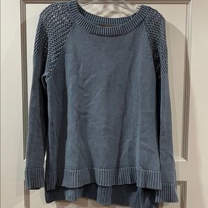 Blue Knit Sweater with Layered Hem